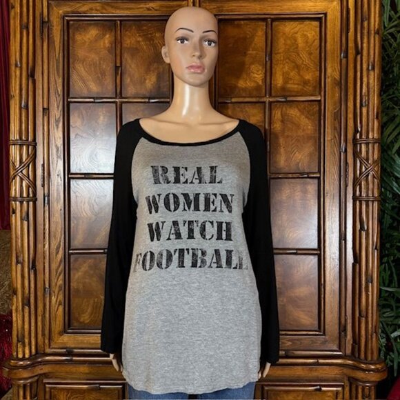 Triumph REAL WOMEN WATCH FOOTBALL Heather Gray & Black Long Sleeve Tee - Picture 3 of 14